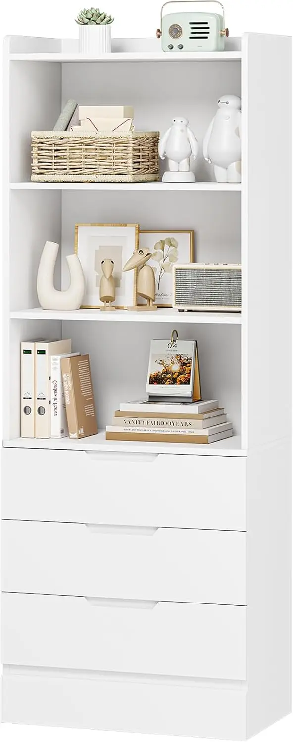 DICTAC 73.23” Tall Storage Cabinet Bookcase with 3 Drawers