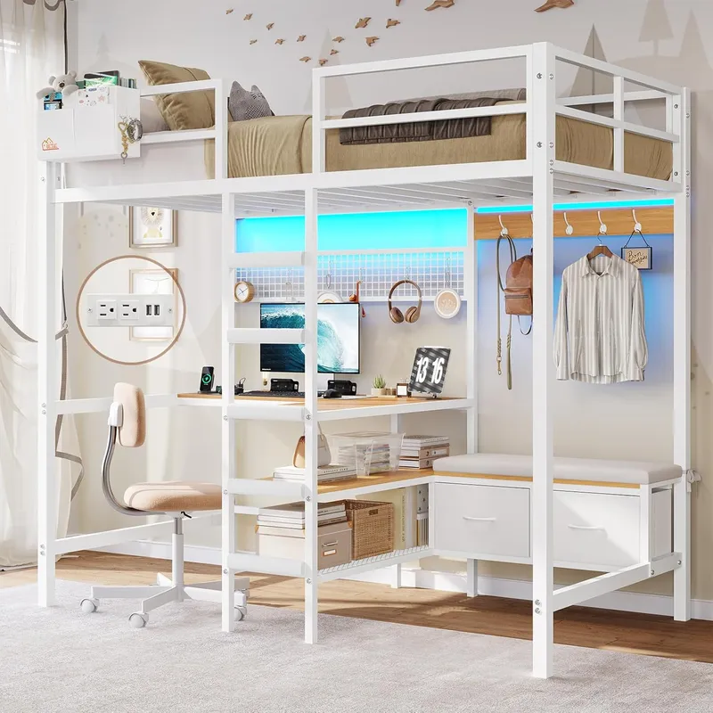 DICTAC Twin Loft Bed with L-Shaped Desk