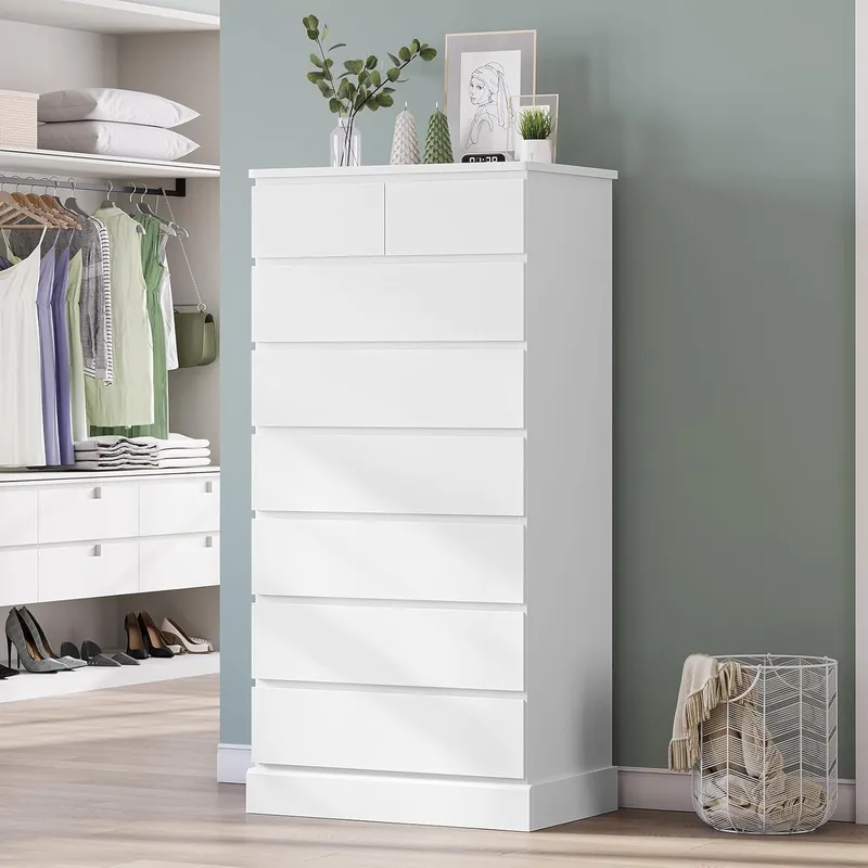 DICTAC White Tall Dresser for Bedroom with 8 Drawers